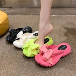 Slippers Designer Ladies Shoes Round Toe Summer Flip Flops Bow Knot Sweet Kawaii Platform Beach Casual Zapatos Mujer