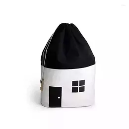 Storage Bags Mini House-Shaped Kids Toys Bag Portable Canvas Drawstring Organizer Cute Children Clothes Shoes Package