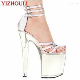 Dance Shoes Silver Vamp Crystal Waterproof Platform 20cm High Heel Sandals Roman Unique Design Of The Nightclub Pole Dancing