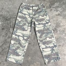 Heavy Fabric Washed Damaged Camouflage Straight Pants Men Woman High Street Vintage Outdoor Casual Trousers Loose 2024ss