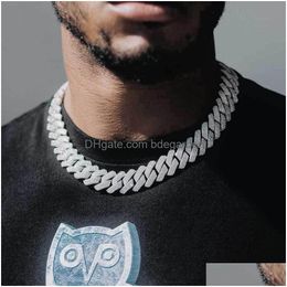 Chains 20Mm Miami Cuban Link With Box Diamond Prong Choker Necklace Bracelet 14K White Gold Plated Iced Out Cubic Zirconia Hip Hop Jew Dhl73