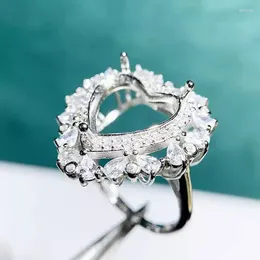 Cluster Rings MeiBaPJ 12mm Heart Stone 925 Sterling Silver Fashion Ring Setting DIY Empty Holder For Women Fine Charm Jewellery