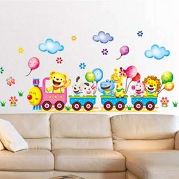 Cute cartoon animal train children's room kindergarten decorative PVC background wall stickers Home Decoration L2405
