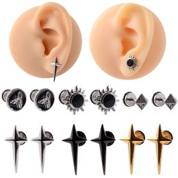 2Pcs Surgical Steel Men Ear Stud Sun Cross Design Fake Plug Expander Lobe Earrings Cheater Piercing Gauge Stretchers Jewellery