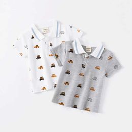 Polos Polos Cartoon boy polo T-shirt baby polo top 2024 white Jerry childrens T-shirt 100% pure cotton outdoor cute car summer clothing WX5.29