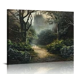 Gothic Mediaeval Style Passage to Mysterious Castle in Forest Canvas Prints Wall Art Wood Framed Modern Home Decor