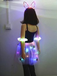 Girl Light Up Butterfly Led Skirt Tutu Glow Cat Ear Bunny Costume Headband Bracelet Party Gift Birthday Christmas Halloween