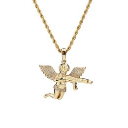Top Quality Hot Jewellery Zircon Gold Silver Cute Angel Baby Carry Gun Stuff Pendant Necklace Rope Chain for Men Women 2494