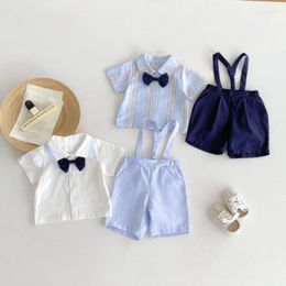 Clothing Sets Gentleman Boys Suit Birthday Party Wedding Costume Outfit Born Baby White Shirt Bow Tie Suspenders Formal Short Pants