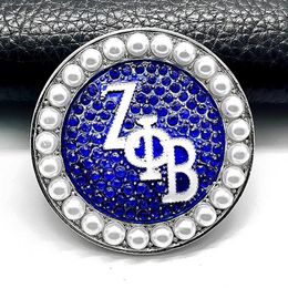 Brooches Bling Temperament ZETA PHI BETA Sorority Society Blue Rhinestone Metal Round Letter Brooch Pin