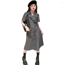 Clothing Sets Summer Autumn Teen Girls Clothes Set Irregular Design Short Sleeve Top Blazer A-line Skirt 2pcs 4-15 Kids Suit Children