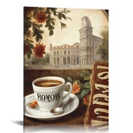 Coffee Wall Art Kitchen Decor, Vintage Coffee Canvas Posters Dining Room Decoration, Mocha Cappuccino Art Painting for Restaurant Office Man Cave Cafe Bar Wall Decor,