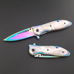 High quality Stainless steel Rainbow Titanium sharp Blade Tactical Folding Knife resin handle assisted pocket hunting rescue Outdo1888762
