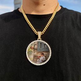 Hip Hop Jewellery Custom Blank Po Memory Biggest Pendant Men Women 18k Gold Plated Iced Out Zircon Diamond Picture Necklace 240522