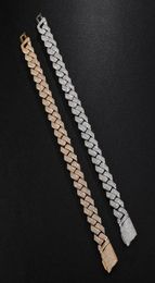 Hip Hop 10MM 12MM 14MM 2Row Cuban Prong Chain Bling Iced Out Box Buckle Copper Cubic Zirconia Bracelet For Men Jewellery Link7366496