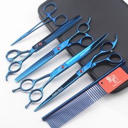 8 Inch Professional Pet Grooming Scissors Kits Dog Scissors Set Straight Double Tail Curved 24 Teeth Thinning Dog Hair Cut Tools