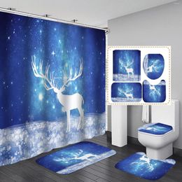 Shower Curtains Christmas Moose 3D Digital Printed Curtain Waterproof Polyester Bathroom Bathmat 4-piece Set