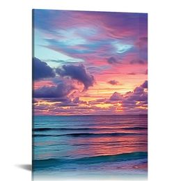 Modern Canvas Painting Wall Art Colourful Sunset Over Ocean on Maldives Seascape Picture Print On Canvas Giclee Artwork For Wall Decor