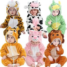 Pajamas Kigurumi Lion Dinosaur Baby Newborn Rompers Boy Girl Winter Warm Hooded Toddler Kids Jumpsuit Bodysuit Zipper 0 to 1 2 3 4 Years Y240530