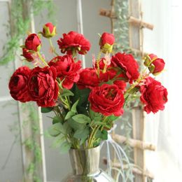 Decorative Flowers Artificial Fake Western Rose Flower Peony Bridal Bouquet Wedding Home Living Room Decorations Pography Props Floral Art
