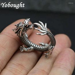 Cluster Rings Unique Design 925 Thai Silver Creative Retro Chinese Style Exquisitely Carved Dragon Mens And Women'S Jewellery Adjustable