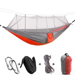 Hammocks REYTORRM 102*55 inches Camping Hammock With Mosquito Net Double Travel Bed Tree Straps For Hiking Climb Backpacking H240530 R6CE