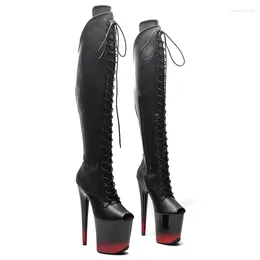 Dance Shoes Lace Up Sexy Model Shows PU Upper 20CM/8Inch Women's Platform Party Thigh High Heels Pole Boots 659