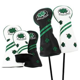 Golf Headcover for Driver Fairway Hybrid Blade Putter PU Leather Waterproof Four Leaf Clover Wood Head Cover Number Tag 240522