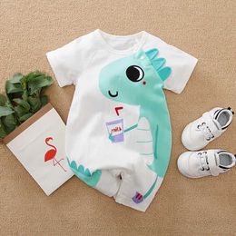 Rompers Newborn Baby Boy Romper summer short sleeve Girl Infant Cotton Clothes Cartoon dinosaur print Jumpsuit For Toddler Outfits 0-24M Y240530XCPR