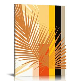 Abstract Tropical Palm Leaves Mid Century Modern Framed Wall Art Canvas Prints Decor,,Minimalist Geometric Decorations For Home Girls Bedroom Bathroom Office