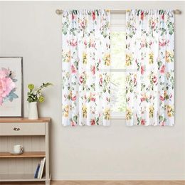 Curtain Flower Teal Grey Floral Modern Girls Thin Window Curtains Blinds Printing For Bedroom Kids Living Room Kitchen Door Home Decor