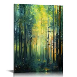 Fashion Canvas Wall Art Hand Painted Modern Birch Tree Artwork Painting Abstract Forest Pictures for Living Room Bedroom Home Decor Ready to Hang