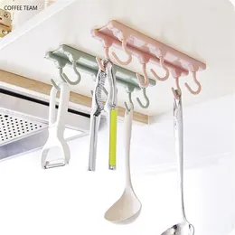 Kitchen Storage Plastic 6 Hooks Cup Holder Hanging Bathroom Hanger Tools Cabinet Door Shelf Removed Rack Organiser