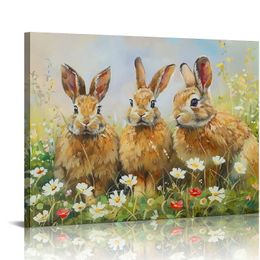 Retro Art Three Rabbits Poster Printing Canvas Painting Living Room Wall Art Picture Home Decoration
