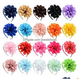 Headbands 20Pcs/Lot Solid Grosgrain Ribbon Headband Big Flowers Hairbands Princess Hair Accessories Plastic Hairband Girl With Bows D Dhjoy