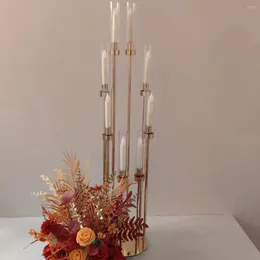 Party Decoration 10pcs )No Candle) Acrylic Ornate 8 Arm Tall Centrepieces Wedding Candle Holders Gold Metal Candelabra Senyu2738