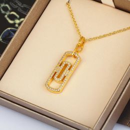 Necklaces gold necklace for women luxury necklaces designer jewelry woman paper clip shaped 18K rose gold silver diamond chains jewellry lad