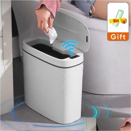 Waste Bins 14L Smart Trash Can Usb Charging Matic Bin For Bathroom Toilet Waterproof Narrow Seam Sensor Kitchen Wastebasket Drop Deli Dh19F