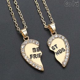 Chains 1 Pair Half Love Heart Rhinestone Pendant Friends Necklace Friendship Gift