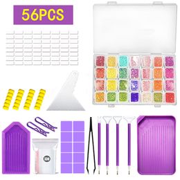 New 56pcs 5D DIY Diamond Painting Tools Kits Drill Plate Mosaic Glue Pen Kit Storage Containers Diamond Embroidery Accessories