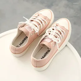 Casual Shoes Women Spring Summer Autumn Pink And White Mixed Colours Vulcanize Lace-up Canvas Fashion Soft Lovely Sweet