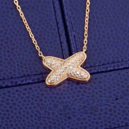 Necklaces Pendant Necklaces High Quality Sterling Silver Full Diamonds Xshaped Cross Pendant Necklace For Women Rose Gold Fashion Luxury Br