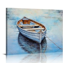 Coastal Canvas Wall Decor Light Blue Sailing Boat Painting Square Pictures Modern Abstract Nautical Artwork for Living Room Bedroom Bathroom Decoration