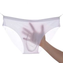 Underpants Sexy Mens Underwear Seamless Ice Silk Underwear Breathable Elastic Underwear Summer Low Waist Ultra Thin Pocket Mens Underwear Q240529