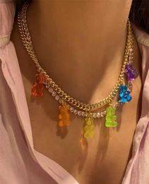 Punk Colourful Gummy Bear Pendant Metal Crystal Choker Necklace for Women Multilayer Cute Bear Tennis Clavicle Chain New Jewellery H9328690