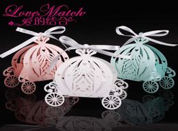 Laser cut pumpkin carriage Wedding Candy Favour box pearl Colour paper candy box baby shower birthday gift 50pcs8674864
