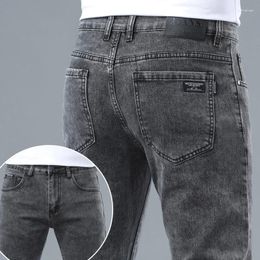 Men's Jeans 2024 Classic Slim Korea Fashion Solid Color Simple Male Straight Skinny Denim Trousers Black Gray Stretch