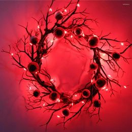 Decorative Flowers Door Hanging Wreath Halloween Deadwood Eyeball Festive Decoration With Led Lights For Wall Window Front