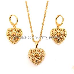 Earrings & Necklace Small Heart Leaves Flowers Pendant Chain 18 K Fine Solid Thai Baht G/F Gold Love Romantic Jewelry Fashion Nice Gi Dh6C4