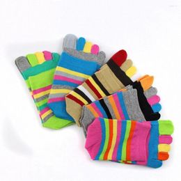 Women Socks Men Five Toe Soft Finger Striped Stockings Cotton Colourful Warm Ankle Sock